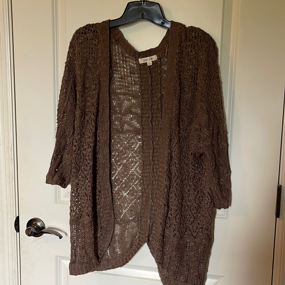 Shimmery chocolate brown shawl / cardigan EUC